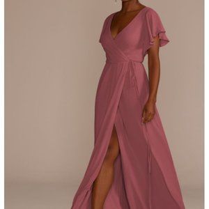 David's Bridal - Georgette Wrap Bridesmaid Dress - Size 8 - Chiante